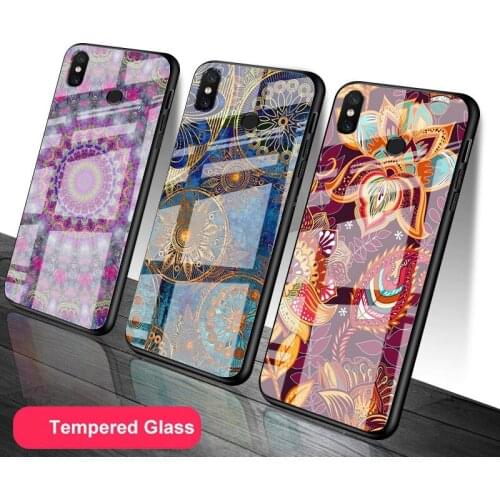 Mandala pattern Tempered Glass Phone Case For Redmi Note 5 6 7 8 9 Pro Note8T Note9S Redmi8 9 Cover Shell