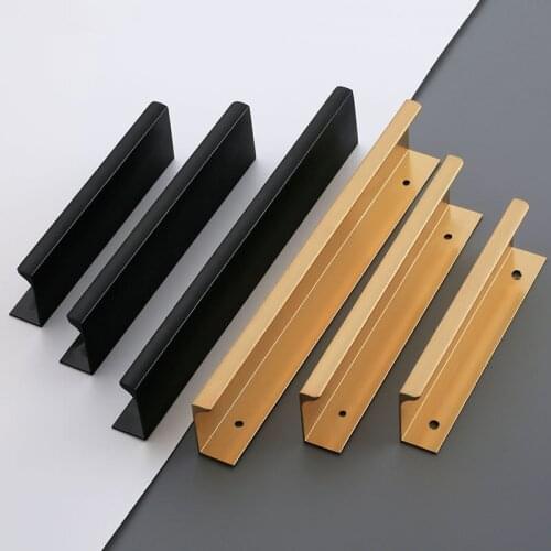 Black Hidden Cabinet Handles Aluminum Alloy Invisible Furniture Handles Kitchen Cupboard Wardrobe Door Knob Drawer Pulls