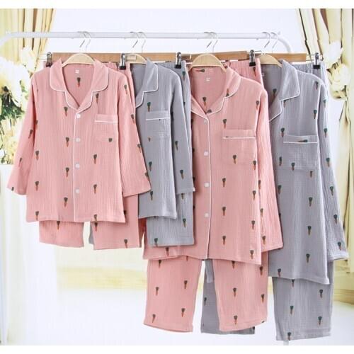 Cotton Gauze Pajamas Family Carrot Cartoon Couple Spring Autumn Crape Sleepwear Kid Cute Casual Long-sleeved Trousers Homewear