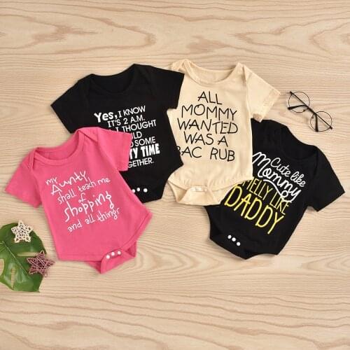 2021-04-20 Lioraitiin 0-18M Infant Baby Girls Boys Bodysuit Summer Creative Letter Printing Short Sleeve Round Collar Jumpsuit