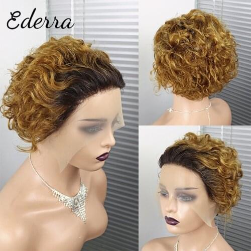 Short Curly 150% Pixie Cut Bob Wig 13*1 Lace Front Human Hair Wigs Brazilian Remy Human Hair Pre Plucked With Baby Hair