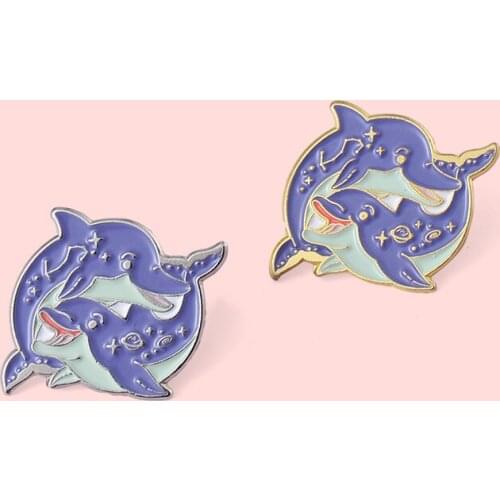 Fashion Cartoon Dolphin Show Metal Enamel Brooch Creative Cute Whale Badge Personality Lapel Backpack Jewelry Accessories Gift