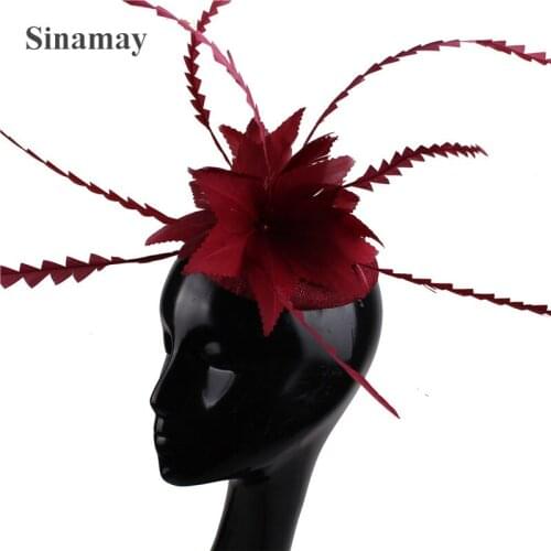 Fashion Fancy Feathers Floral Hair Fascinators Accessories Red Women Wedding Hats Elegant Ladies Bridal Married Hair Accessories