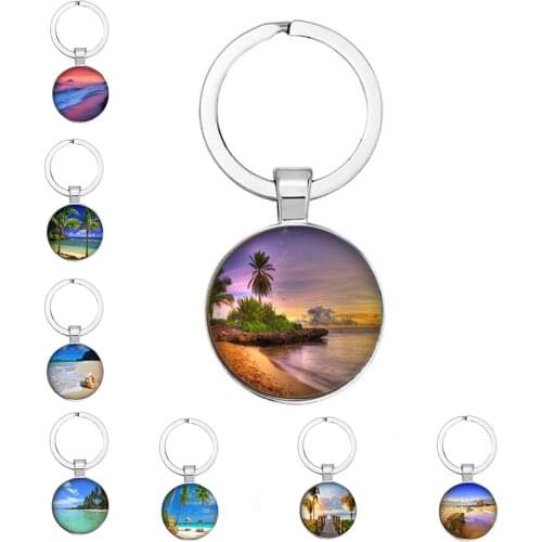 Casual 25mm Handmade Sea Shell Keychain Pendant Keychain Keychain Tree Starfish Pattern Glass Cabochon Jewelry Ornament