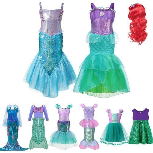 MUABABY Girl Little Mermaid Princess Fancy Dress Up Costume Children Summer Dresses Kids Hallween Birthday Party Outfit Clothing