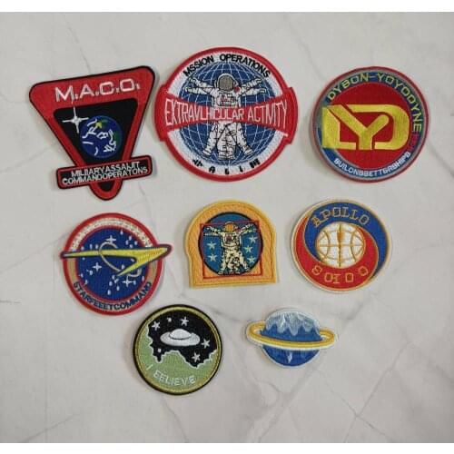 Iron-on embroidery ufo letter space spaceman star cartoon patches for clothing DE-19