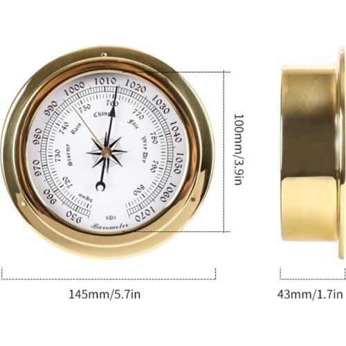 145mm Wall Mounted Thermometer Hygrometer Barometer Watch Tidal Clock Weather Station Copper Shell Indoor Outdoor