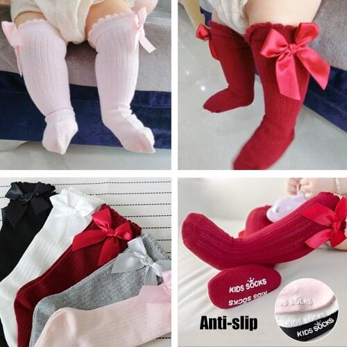 Baby non-slip Socks 2021 New Kids Toddlers Girls Big Bow Knee High Long Soft Cotton Lace Baby Socks Kids socks kids socks