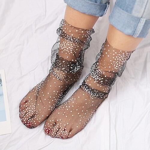 Summer Tulle Socks Women Girls 2020 New Korean Style Breathable Soft Ultra-Thin Cool Transparent Black White Elastic Yarn Socks