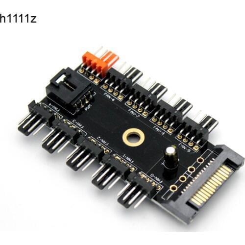 Newest Black 1 to 10 PC Cooler Cooling Fan Hub Splitter Cable Pwm SATA 12V Power Supply Speed Adapter for Computer Miner Mining
