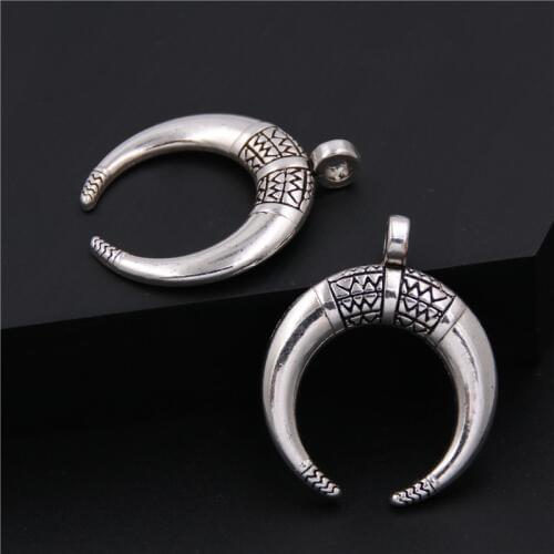 5pcs Silver Color Punk Metal Cow Horn Shape Charm Big Pendants Jewelry Finding A1101
