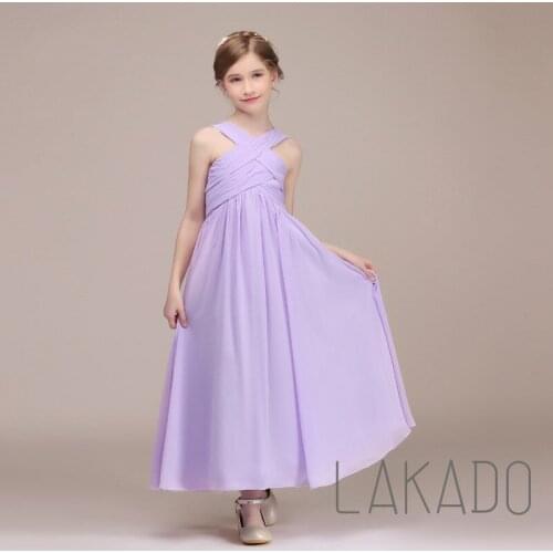 Halter Neck Junior Bridesmaid Dresses Lilac Flower Girl Dresses For 4-14 Years