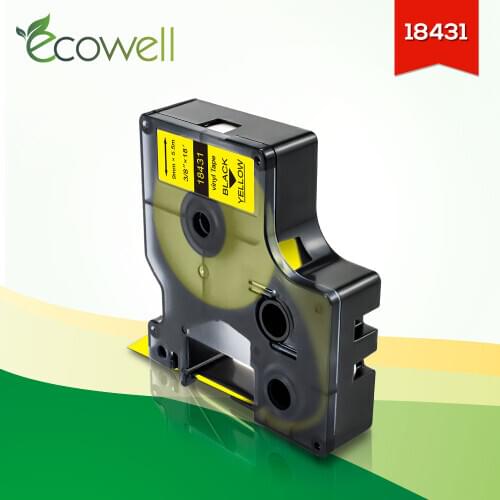 Ecowell 9mm 18431 Industrial Label for Dymo Rhino IND Vinyl Labels 18431 Black on Yellow for Dymo Rhino 4200 5000 5200 Printer