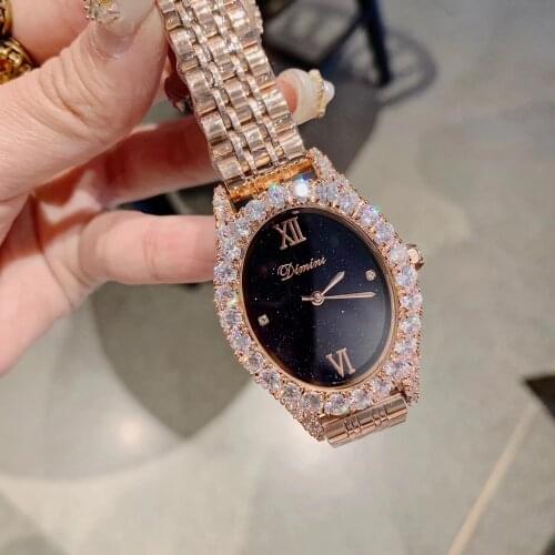 Luxury Diamond Women Brand Jewelry Watches Vintage Oval Watch Full Steel Bracelet Wrist watch Roman Business Watch Analog Clocks