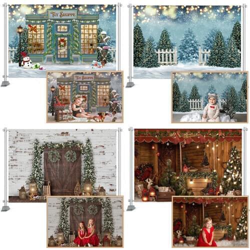 Christmas Backdrop Snowflake Christmas tree Wreath Wood Door Baby Children Photography Background Birthday Party Decor Banner