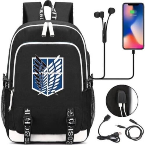 New Anime Attack on Titan Multifunction Backpack USB Charging Luminous School Bags for Teenage Girls Boys Laptop Travel Rucksack