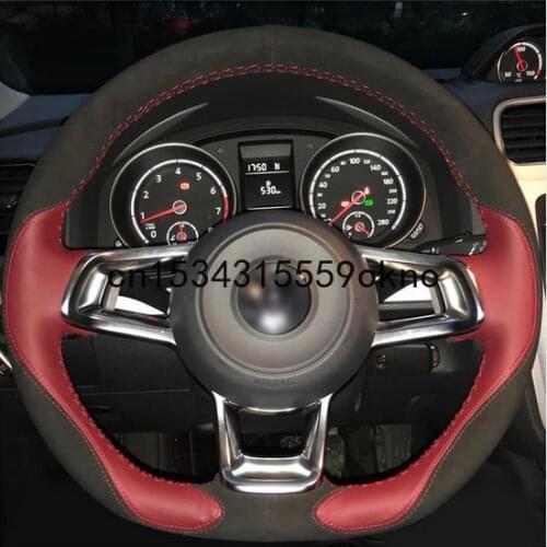 DIY Black Suede Hand Sewing Car Steering Wheel Cover for Volkswagen Golf 7 GTI Golf R MK7 Polo GTI Scirocco 2015 2016