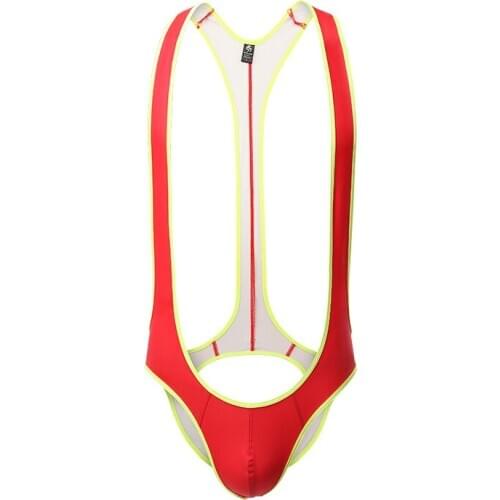 Sexy Men Undershirt PU Leather Wrestling Singlet Open Butt Bikini Jumpsuit Suspender Teddies Underwear One-Piece Bodysuit