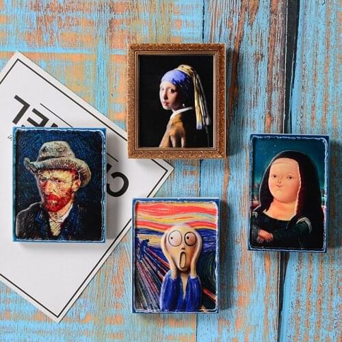 European Style Van Gogh Wearing Pearl Earrings Girl Oil Painting World Famous Picture Frame Refrigerator Paste Magnet Decoration