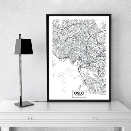Modern City Oslo Map Minimalist Canvas Painting Black and White Wall Art Print Poster Pictures For Living Room Home Decor