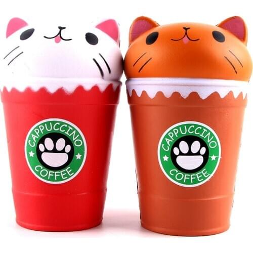 New Cappuccino Coffee Cup Squish Antistress Kawaii Squishies Slow Rising Jumbo Scented Cat Funny Toys For Children Boys and Girl