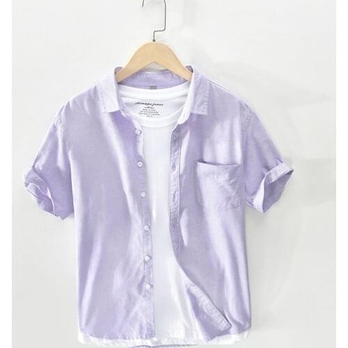 Solid 100% Cotton Shirt Men Short Sleeve Turn Down Collar Pure Cotton Business Dress Shirts Camisas Para Hombre рубашка TS-646