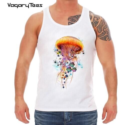 VagaryTees Creative Art Design Jellyfish World Tank-top Funny Novelty Customied Men Hipster Style sleeveless garment Tops