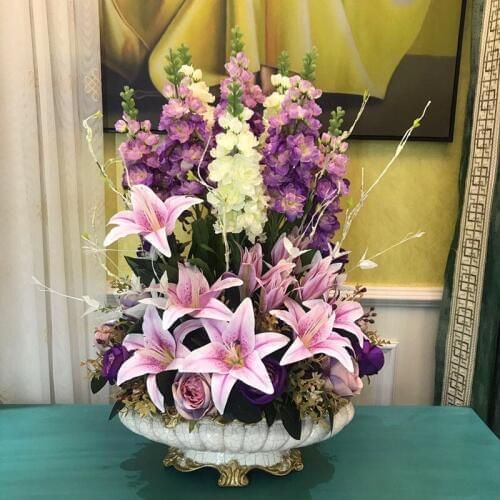 European Resin Vase Simulation Floral Set Fake Flower Decoration Home Livingroom Table Furnishings Crafts Hotel Club Accessories