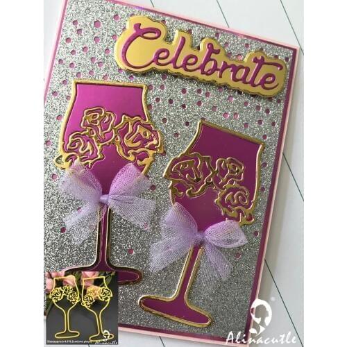 Die cut metal cutting die 2pc glass cup wine cup rose Alinacraft Scrapbook album papercraft happy mail card stencil art cutter