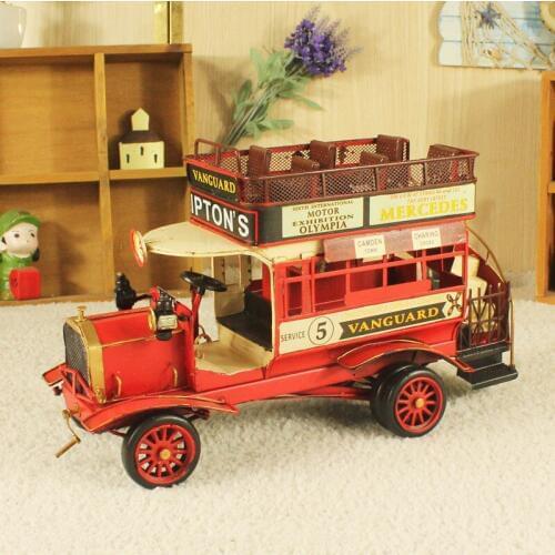 High quality car model toys Retro iron retro double-decker sightseeing bus home decoration creative gifts