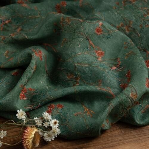 High end natural pure ramie fabric Retro oil painting printing tissu Fashion unique dress robe shirt fabrics