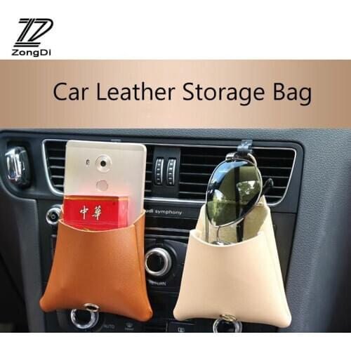 ZD 1X Car Air outlet mobile phone pocket Leather storage bag For BMW e39 e90 Toyota corolla avensis Peugeot 206 307 accessories