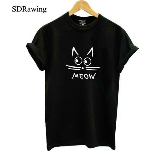 Cat Meow Unisex Women Cotton T Shirt Graphic Tee Cat Collection Fan Shirts Funny Cute Cat Shirt tops Crazy Gift AllDay