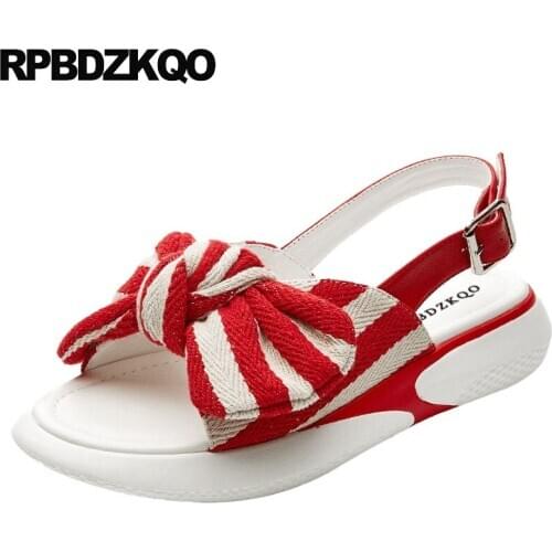 Women sandals 2019 summer famous brand flatform red low heel korean slingback wedge black bow shoes strap ladies holiday cute