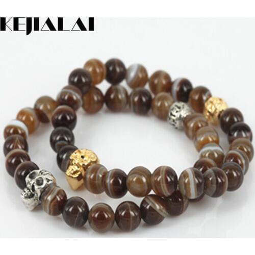 KEJIALAI High Quality Beaded Skull Head Men Charm Stretch Bracelet Natural 8mm Round Gem Stone Beads Women Bracelet A0455