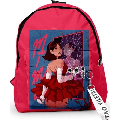 Prefer blue Oxford Fabric One Shoulder Keychain Backpack Printed Casual Student School Bag