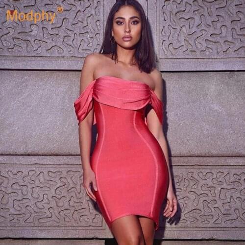 Pink Bandage Dress 2021 New Arrival Mini Bodycon Women Summer Off Shoulder Sexy Party Dresss Evening Club Outfits Vestidos