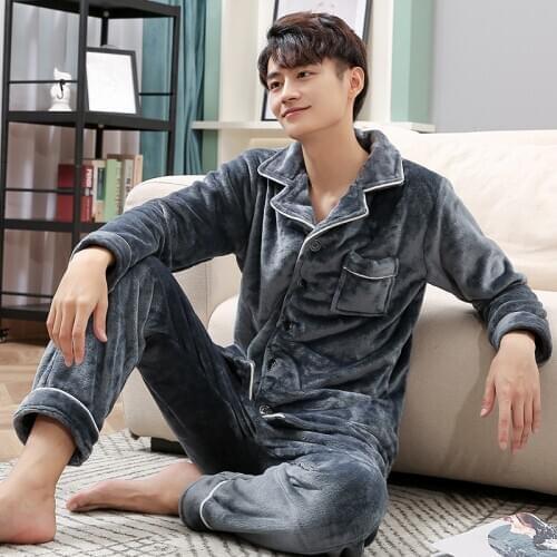 Winter Coral Fleece Pajamas for Men Dormir Lounge Sleepwear PJs Mans Bedroom Home Clothes Pijamas Thicken Bedgown Warm Pyjamas