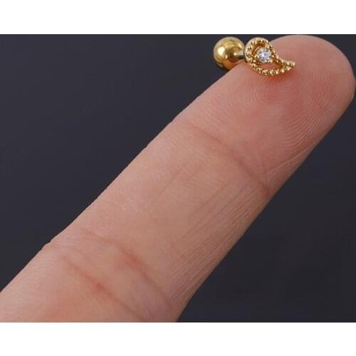 1 PCS Cute Vintage Mini Copper Zircon Wing Ear Cartilage Stud Cuff Earring Simple Stainless Steel Helix Bar Ear Jewelry