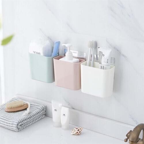 1PC Wall Mounted Bathroom Drain Basket Toothbrush Holder Storage Rack Box Organizer Remote Controller Storage Case Container