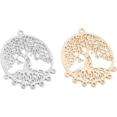 10 PCs Fashion Copper Filigree Stamping Connectors Round Hollow KC Gold Silver Color Tree of Life Pattern Charms 29 x 25mm