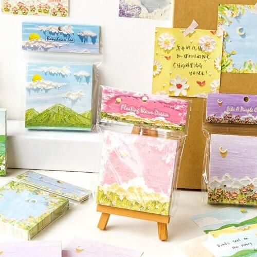 100pcs/Vintage Oil Painting Van Gogh Starry Sky Flower Memo Pad Book Tag Message N Times Posting School Office Stationery
