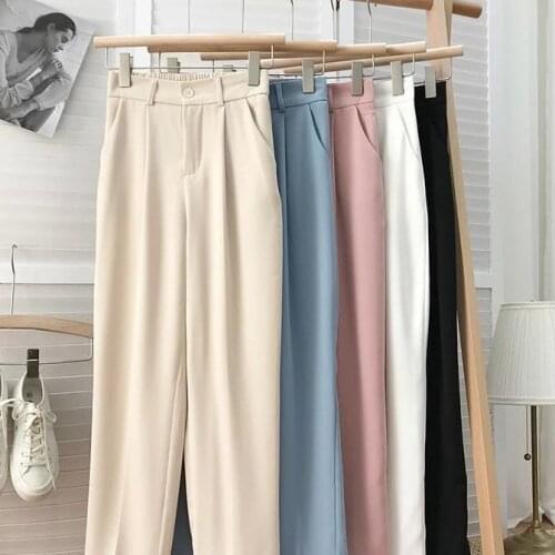 Women 2021 Spring Autumn New Elegant Suit Pant Office Lady High Waist Straight Pants Female Casual Ankle Length Trousers T190