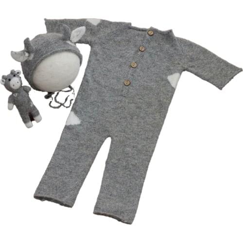 3 Pcs/Set Baby Hat Romper Newborn Photography Props Knitted Jumpsuit Cap Kit Infants Photo Shooting Clothing Outfits