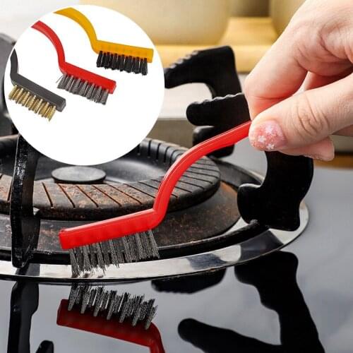 3pcs Gas Stove Cleaning Wire Brush Metal Fiber Brushes Multi-functional Kitchen Tool For Kitchen Convenience Kitchen Supplies