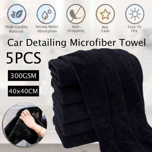 5pcs/set Car Care Polishing Wash Towels Microfibers Car Detailing Cleaning Soft Cloths for Home Window 40x40cm Black Wholesale
