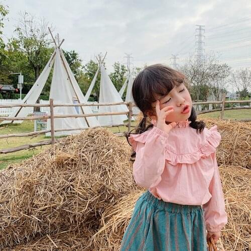 2-8 Y Baby Girls Blouse 2021 Spring New Kids Korean Long Sleeve Cotton Shirt Casual Ruffle Cute Blouse For Girls Child Clothing
