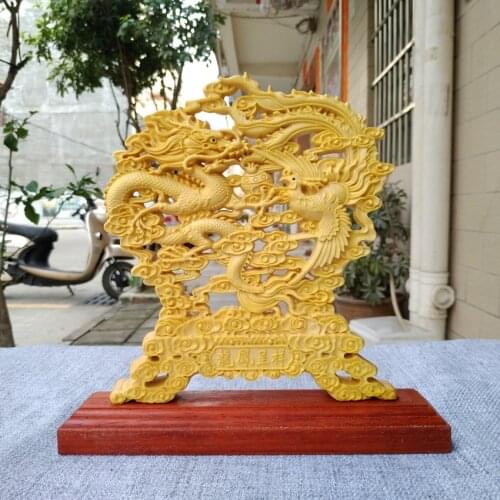 Wood carved dragon and phoenix ornaments, home decoration desktop ornaments(A066)