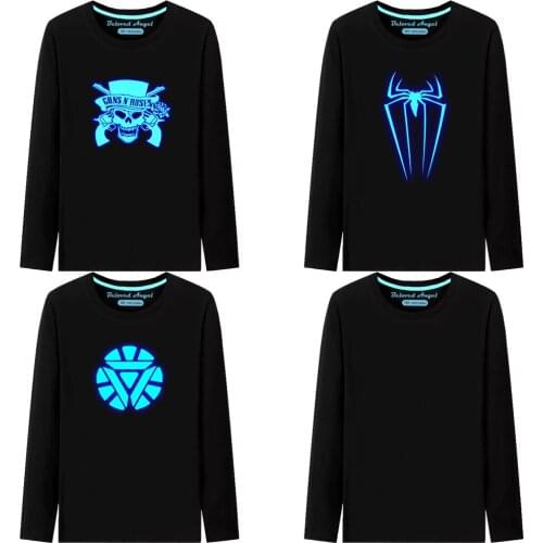 Boys T Shirt Kids 3D Print Luminous Cartoon Cotton Black T-Shirt For Girls Teen Costume Children Clothes Tops Long Sleeve Tshirt