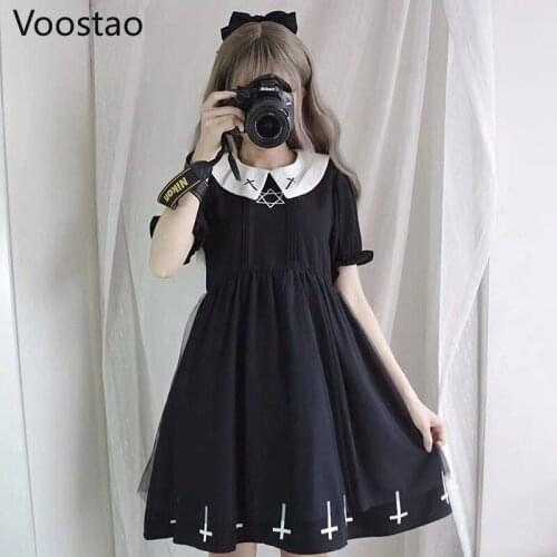 Gothic Lolita Dress Women Harajuku Streetwear Cross Cosplay Party Dress Japanese Soft Sister Star Tulle Dress Cute Girl Vestidos